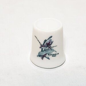 Bush Gardens Tampa Florida Iris Flowers Thimble Vintage 1" Souvenir Porcelain
